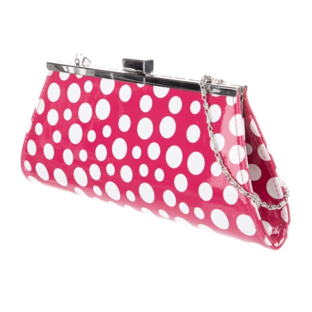 NEIMAN MARCUS Polka Dot Clutch Bag with Shoulder Chain Kiss Lock